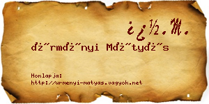 Ürményi Mátyás névjegykártya
